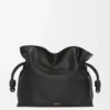 Nappa dana derisinden büyük Flamenco clutch Siyah
