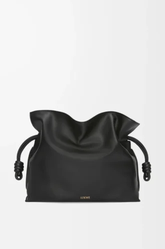 Nappa dana derisinden büyük Flamenco clutch Siyah