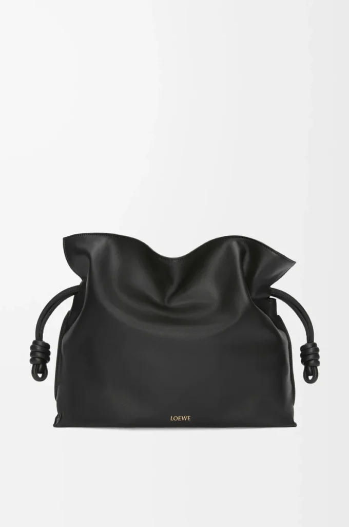 Nappa dana derisinden büyük Flamenco clutch Siyah