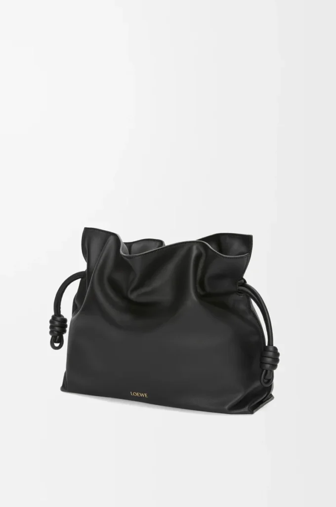 Nappa dana derisinden büyük Flamenco clutch Siyah
