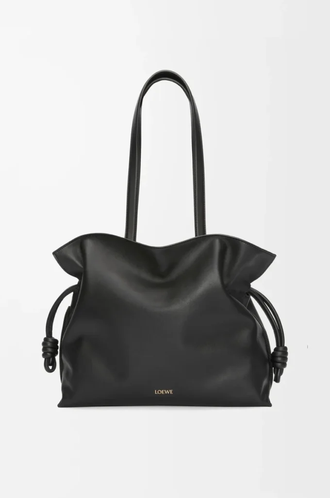 Nappa dana derisinden büyük Flamenco clutch Siyah