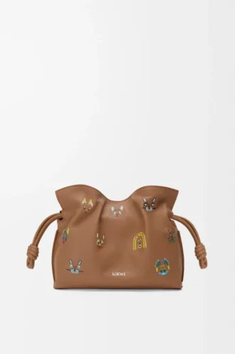 Nappa dana derisinden Cats mini Flamenco el çantası Mocha