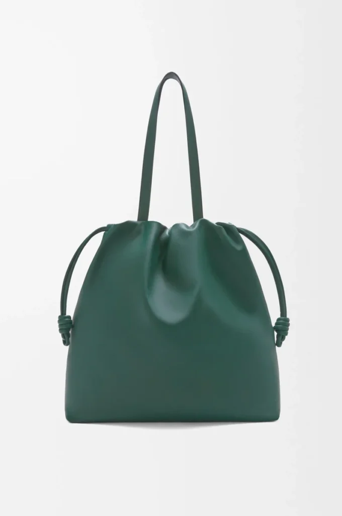 Nappa dana derisinden Flamenco logolu tote çanta Evergreen