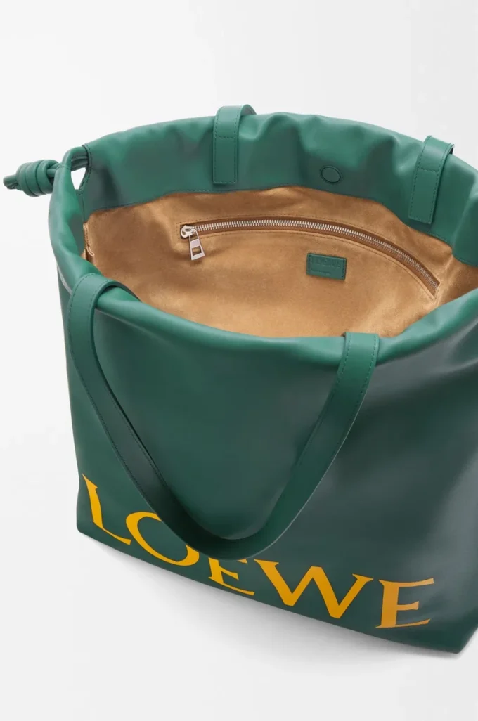 Nappa dana derisinden Flamenco logolu tote çanta Evergreen