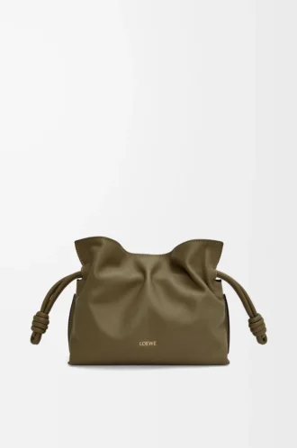 Nappa dana derisinden Mini Flamenco clutch Dark Khaki