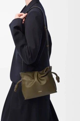 Nappa dana derisinden Mini Flamenco clutch Dark Khaki
