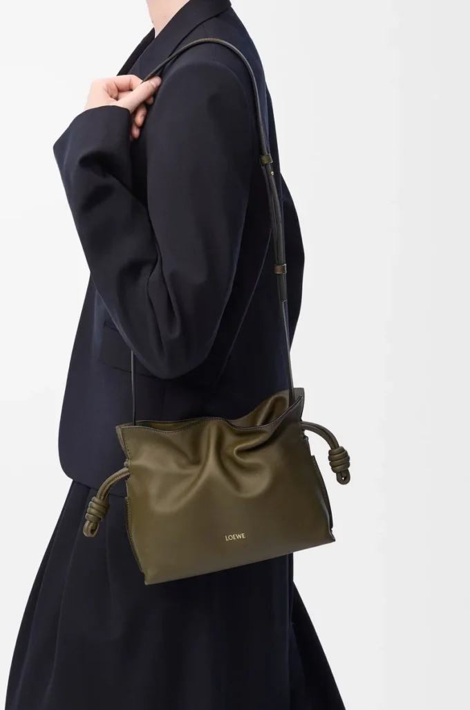 Nappa dana derisinden Mini Flamenco clutch Dark Khaki