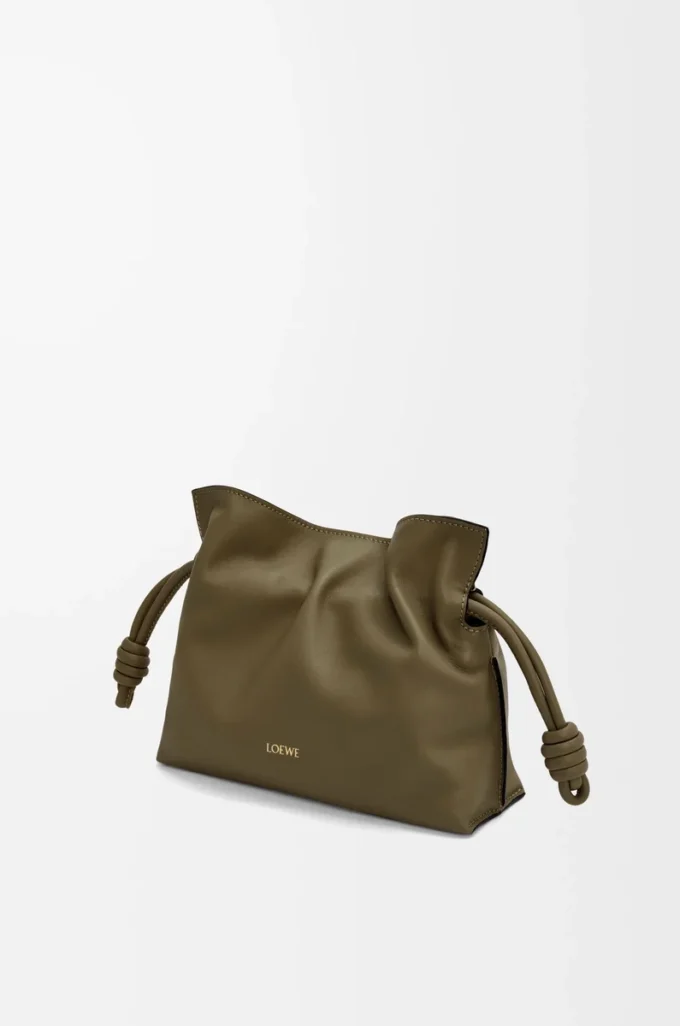Nappa dana derisinden Mini Flamenco clutch Dark Khaki