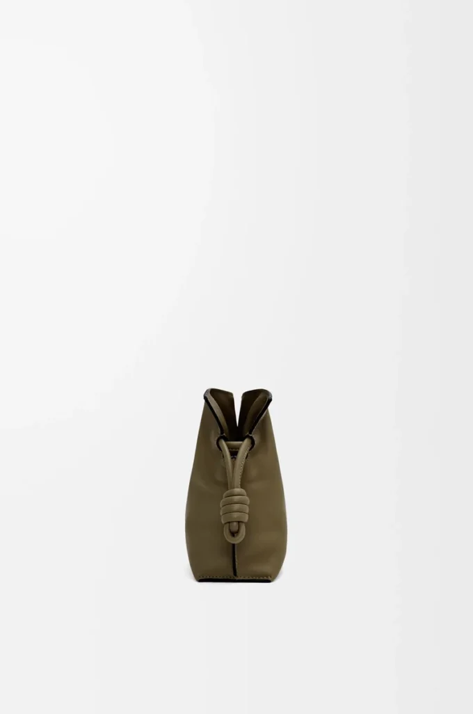 Nappa dana derisinden Mini Flamenco clutch Dark Khaki