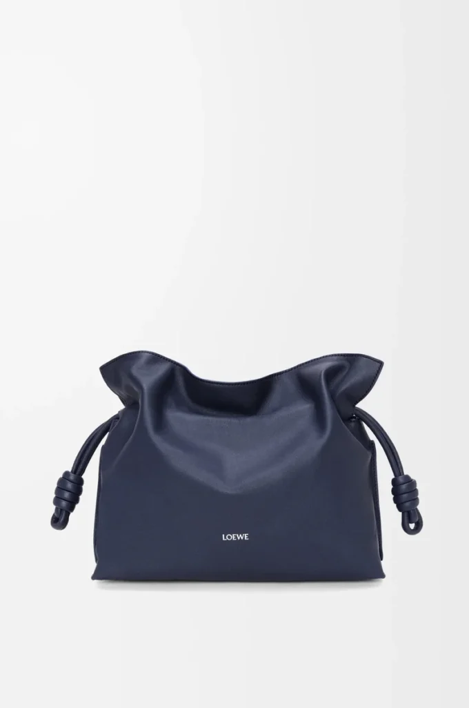 Nappa dana derisinden orta boy Flamenco clutch çanta Abyss Blue