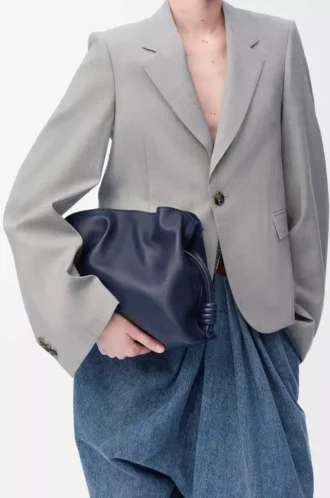 Nappa dana derisinden orta boy Flamenco clutch çanta Abyss Blue