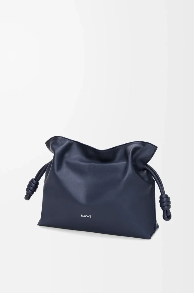 Nappa dana derisinden orta boy Flamenco clutch çanta Abyss Blue