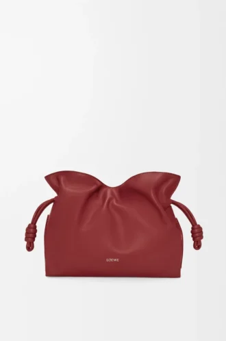 Nappa dana derisinden orta boy Flamenco clutch çanta Burnt Red