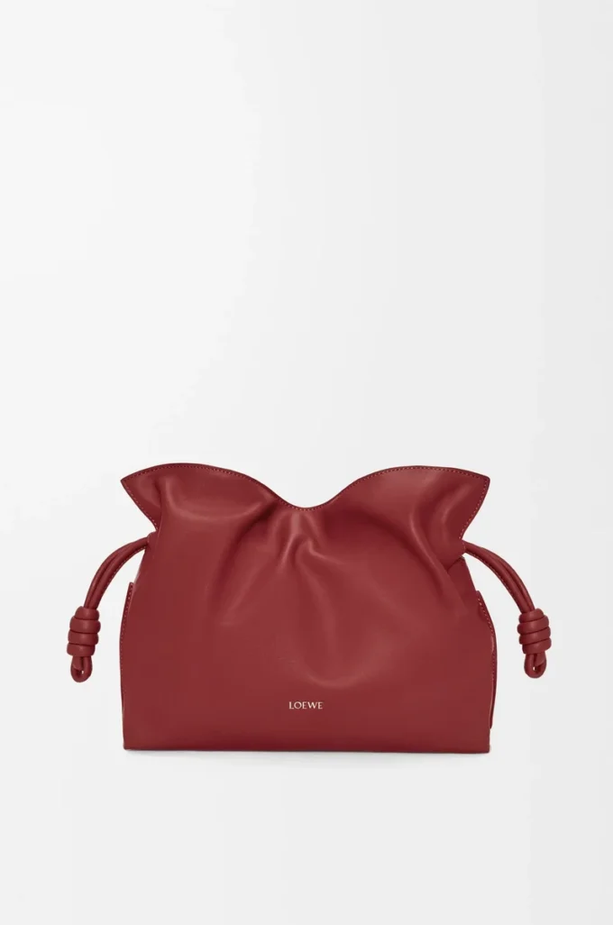 Nappa dana derisinden orta boy Flamenco clutch çanta Burnt Red