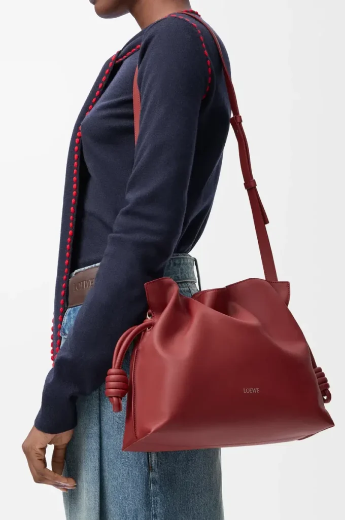 Nappa dana derisinden orta boy Flamenco clutch çanta Burnt Red