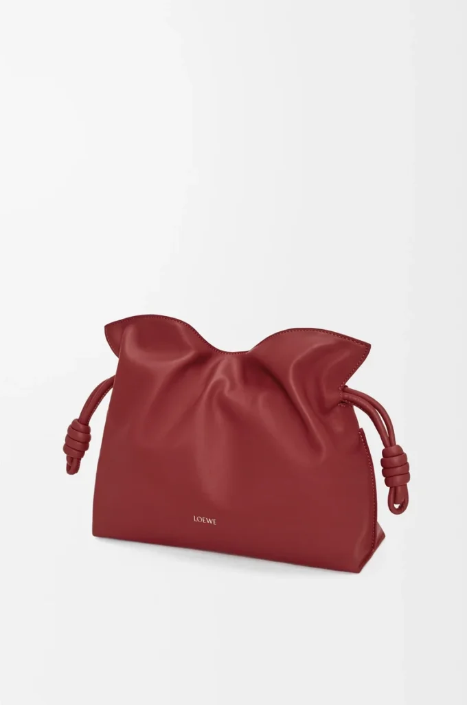 Nappa dana derisinden orta boy Flamenco clutch çanta Burnt Red