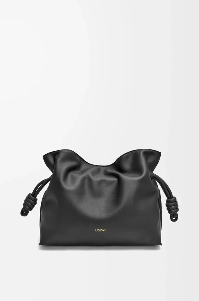 Nappa dana derisinden orta boy Flamenco clutch Black