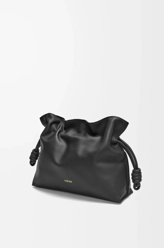 Nappa dana derisinden orta boy Flamenco clutch Black
