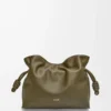 Nappa dana derisinden orta boy Flamenco clutch Dark Khaki