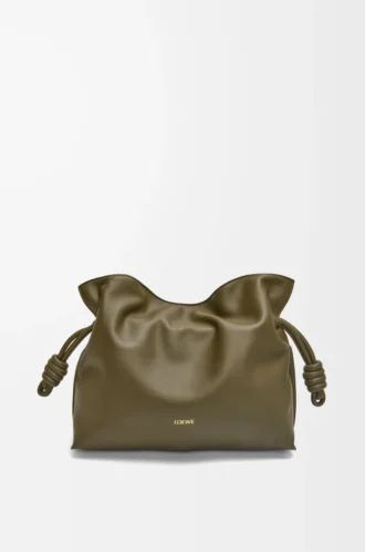 Nappa dana derisinden orta boy Flamenco clutch Dark Khaki