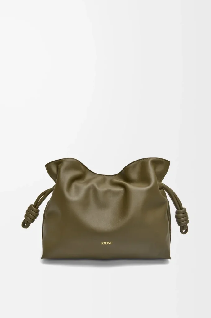 Nappa dana derisinden orta boy Flamenco clutch Dark Khaki
