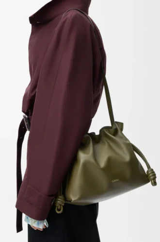 Nappa dana derisinden orta boy Flamenco clutch Dark Khaki