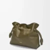 Nappa dana derisinden orta boy Flamenco clutch Dark Khaki