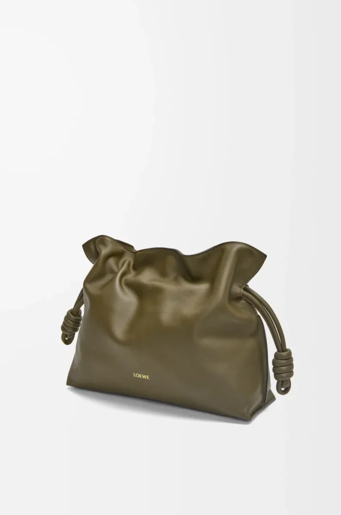 Nappa dana derisinden orta boy Flamenco clutch Dark Khaki