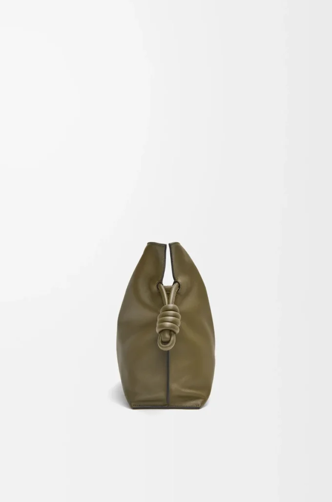 Nappa dana derisinden orta boy Flamenco clutch Dark Khaki