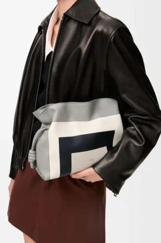Nappa dana derisinden orta boy Flamenco clutch Grey/Light Ghost