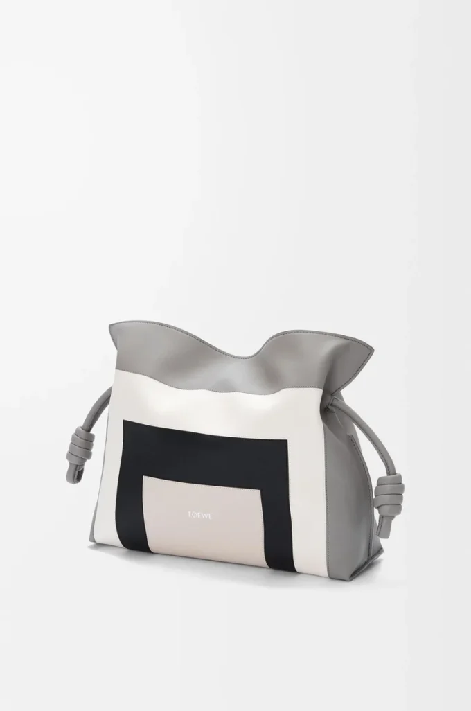 Nappa dana derisinden orta boy Flamenco clutch Grey/Light Ghost