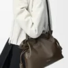 Nappa dana derisinden orta boy Flamenco clutch Çikolata