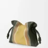 Nappa dana derisinden orta boy Flamenco clutch Landscape, Bottle Green/Ochre