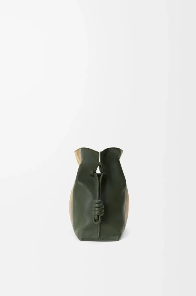 Nappa dana derisinden orta boy Flamenco clutch Landscape, Bottle Green/Ochre