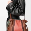 Nappa dana derisinden orta boy Flamenco clutch Landscape, Pecan/Parrot Pink
