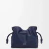 Nappa dana derisinden üretilmiş mini Flamenco clutch çanta Abyss Blue
