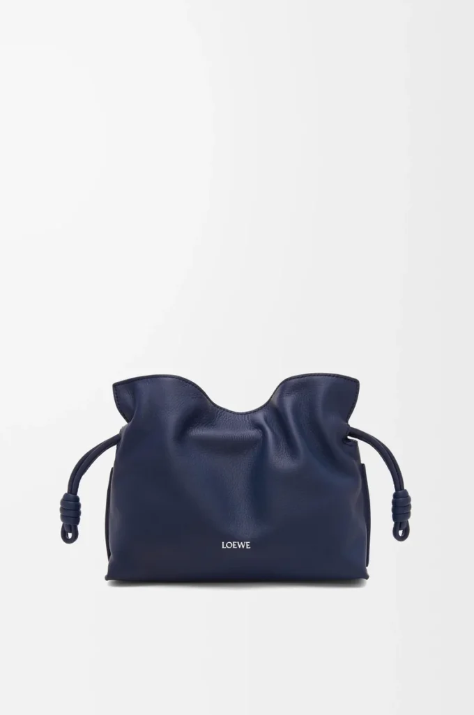 Nappa dana derisinden üretilmiş mini Flamenco clutch çanta Abyss Blue