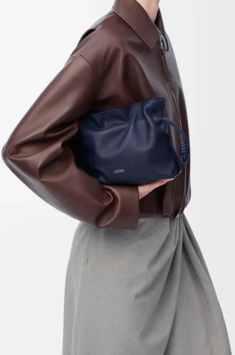 Nappa dana derisinden üretilmiş mini Flamenco clutch çanta Abyss Blue