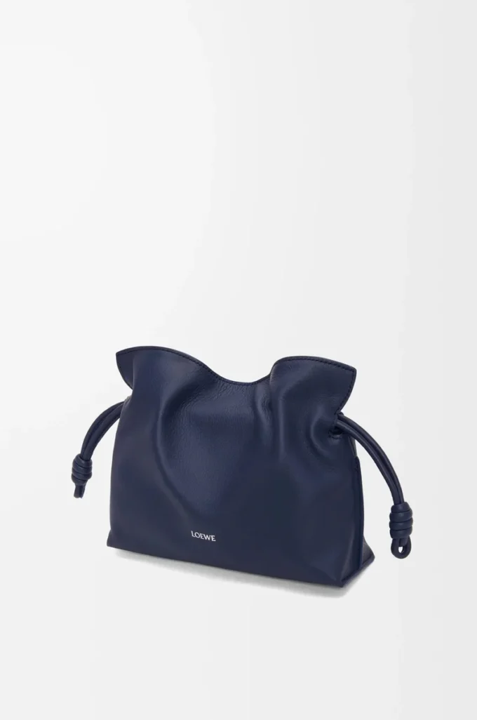 Nappa dana derisinden üretilmiş mini Flamenco clutch çanta Abyss Blue