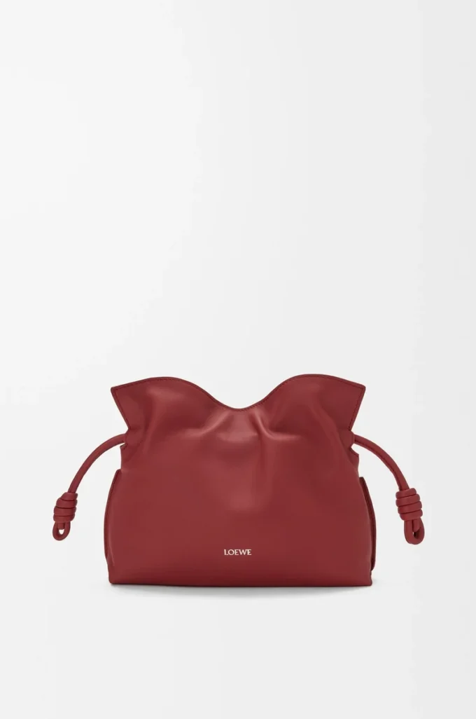 Nappa dana derisinden üretilmiş mini Flamenco clutch çanta, Burnt Red