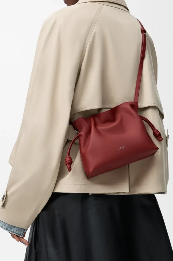 Nappa dana derisinden üretilmiş mini Flamenco clutch çanta, Burnt Red