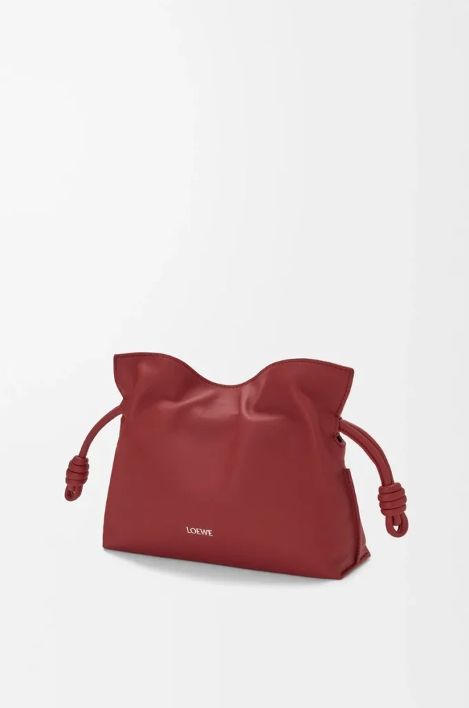 Nappa dana derisinden üretilmiş mini Flamenco clutch çanta, Burnt Red