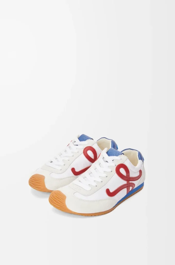 Naylon ve dana derisinden üretilmiş Ballet Runner 2.0 Beyaz/Kırmızı/Mavi