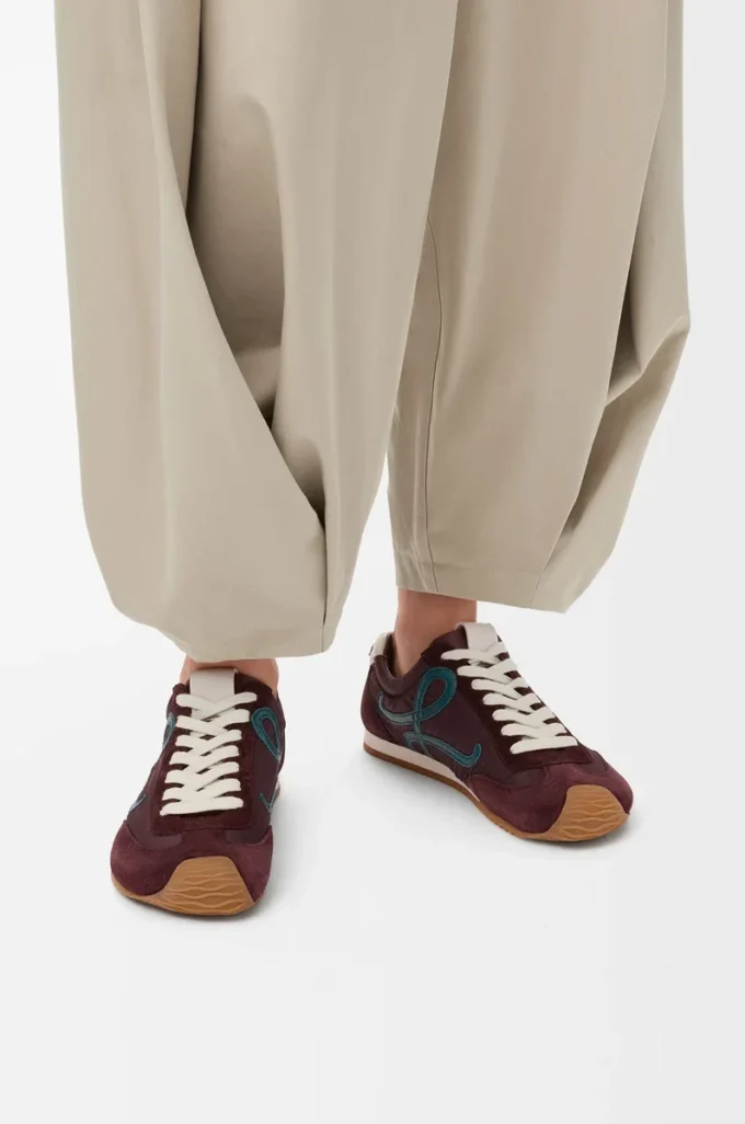 Naylon ve dana derisinden üretilmiş Ballet Runner 2.0 Bordo/Ördek Mavisi/Hamur