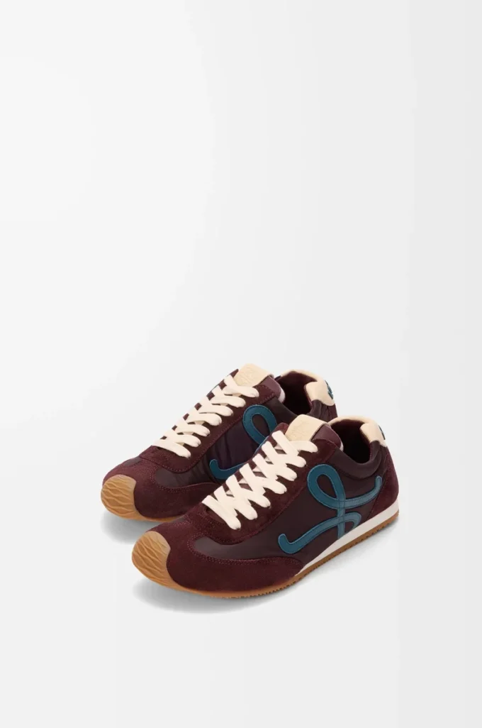 Naylon ve dana derisinden üretilmiş Ballet Runner 2.0 Bordo/Ördek Mavisi/Hamur