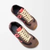 Naylon ve dana derisinden üretilmiş Ballet Runner 2.0 Çikolata/Mercan/Sarı