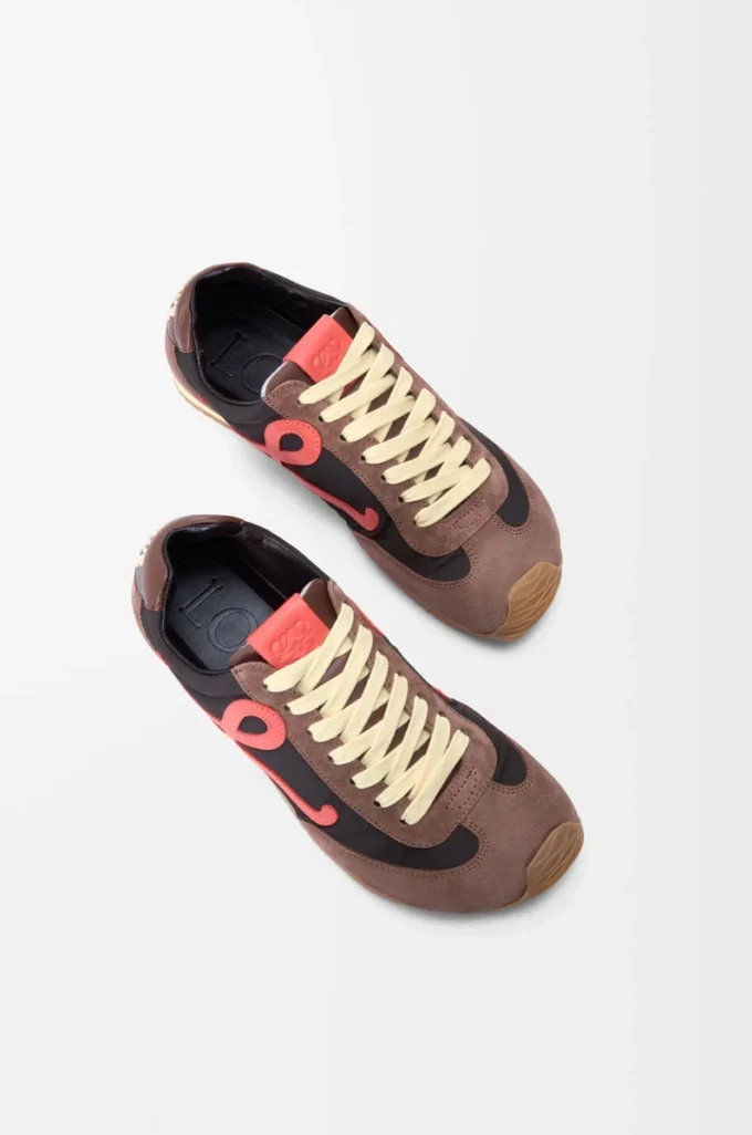 Naylon ve dana derisinden üretilmiş Ballet Runner 2.0 Çikolata/Mercan/Sarı