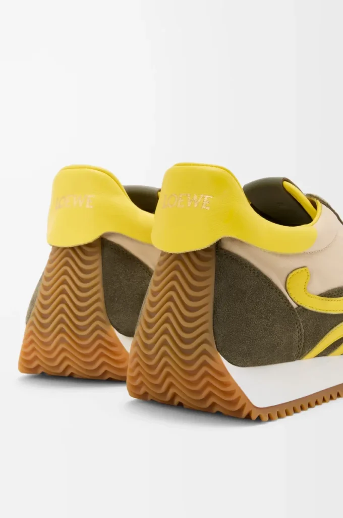 Naylon ve süetten Flow Runner 2.0 Krem/Sarı/Zeytin Yeşili