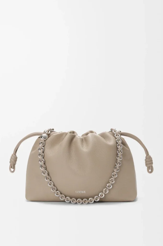 İnce taneli dana derisinden orta boy Flamenco çanta Kil