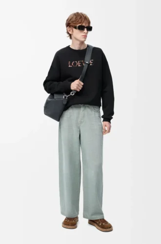 Normal kesim pamuklu sweatshirt Siyah